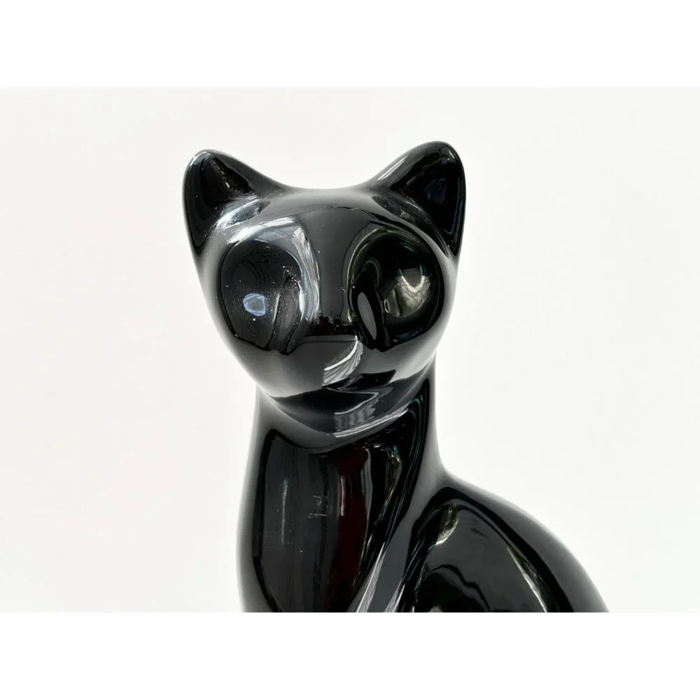 Midcentury Modern Black Ceramic Felt Bottom Vintage Tall Cat Statue - Picture 2 of 10